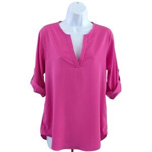 Collective Concepts - Women’s dress top -Button tab sleeves - Hot Pink - Small